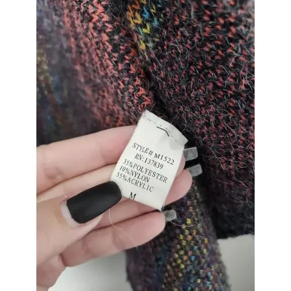 Dreamers Knit Cardigan Sweater‎ Size Medium Gray Boho Aztec Waterfall Open - Picture 3 of 5